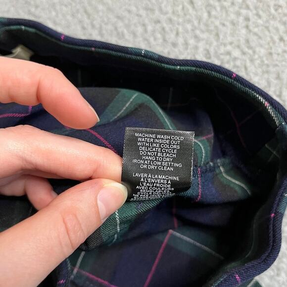 Autres Filles Pants Small Plaid Pull On Slim Straight Blue Green Academic Punk - Picture 6 of 11